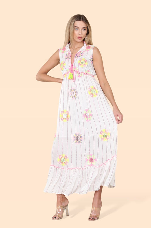 Women's long sleeveless dress (ref 6166) with a neckline.