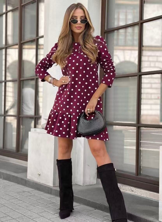 Long sleeve polka dot dress