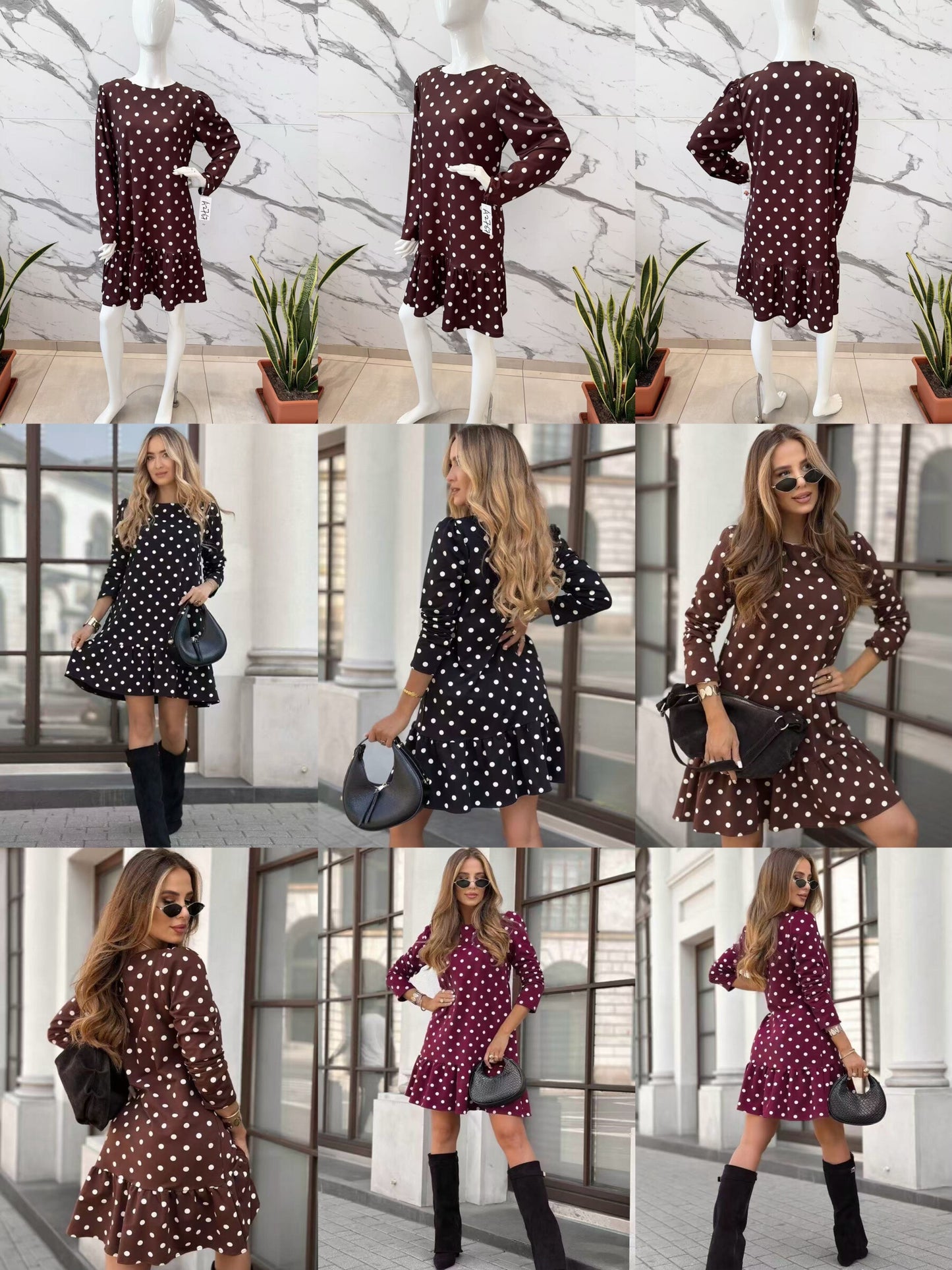 Long sleeve polka dot dress
