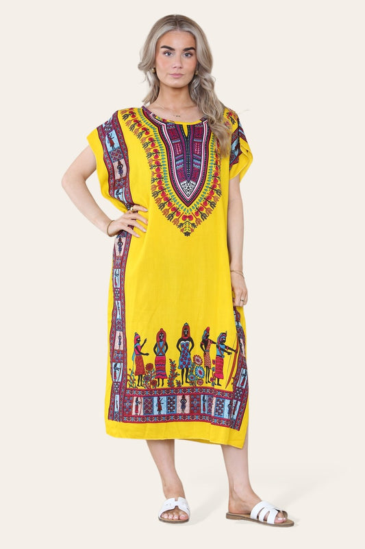 Mid-length dress with ethnic African-style print, bold, ref. 7002