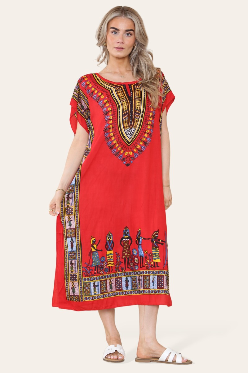 Mid-length dress with ethnic African-style print, bold, ref. 7002