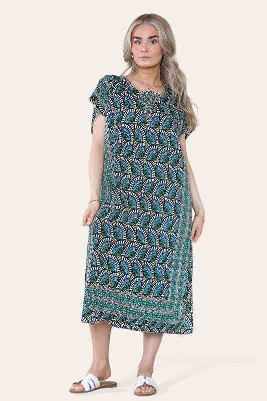Geometric Midi Dress mosaic V-neck eastern border Ref- 7004