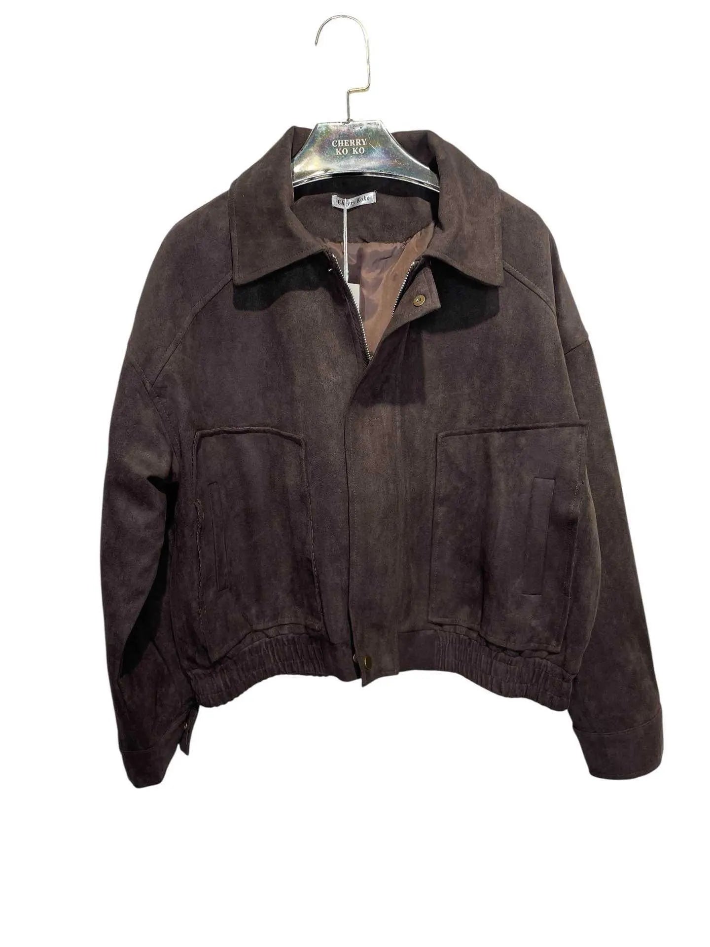 SIENNA – Short faux suede jacket with patch pockets