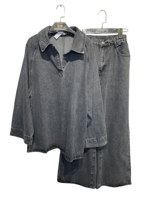 Two-piece denim casual outfit