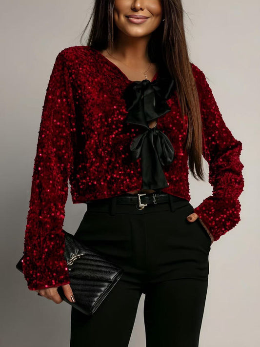 Sequin bow top