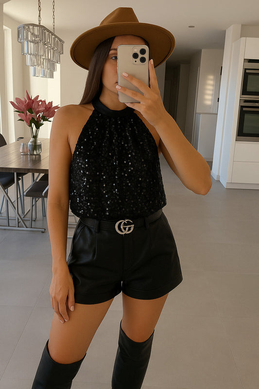 Sequin top with bow at the back