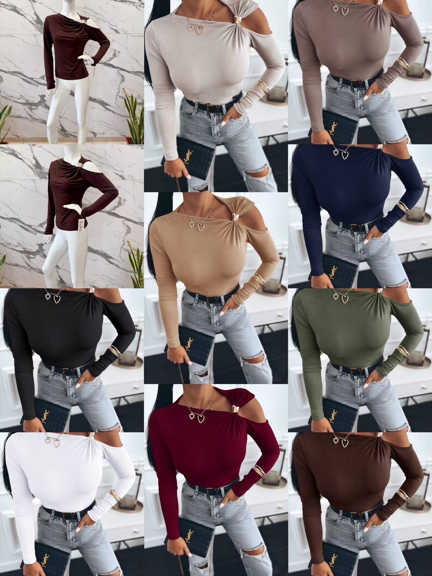 Asymmetrical top with bare shoulder with ring detail