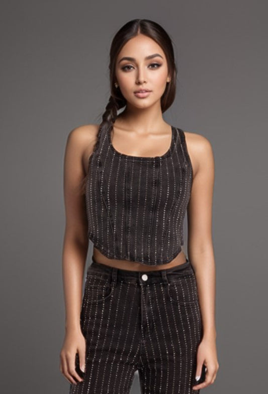 Vertical rhinestone top