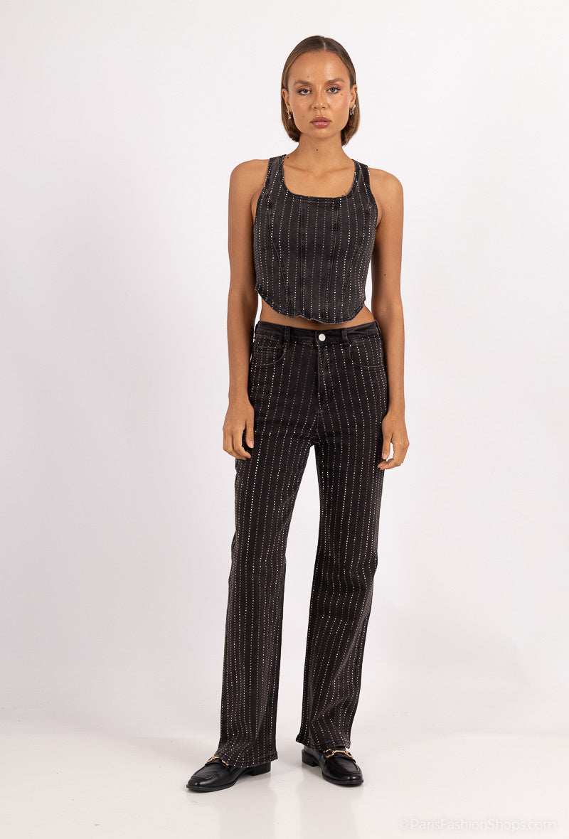 Vertical rhinestone top