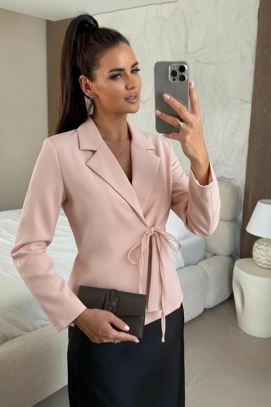 Fluid blazer jacket with bow