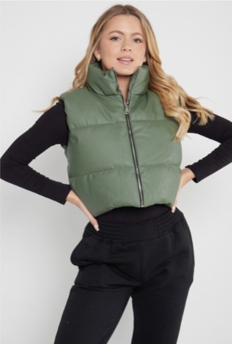 PU Down Puffer Cropped Jacket 1030 Urban Short Sleeveless Jacket