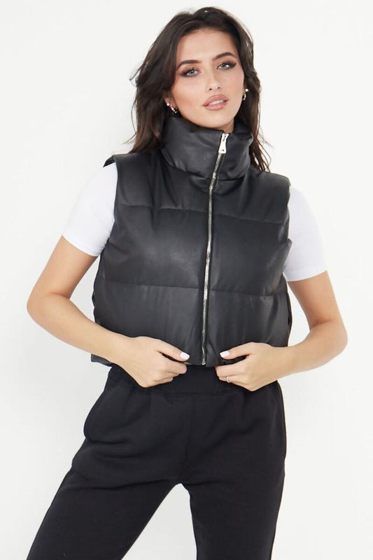PU Down Puffer Cropped Jacket 1030 Urban Short Sleeveless Jacket