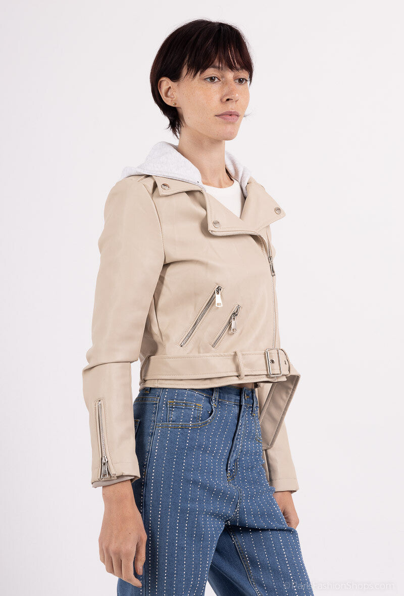 Faux leather jacket with hood