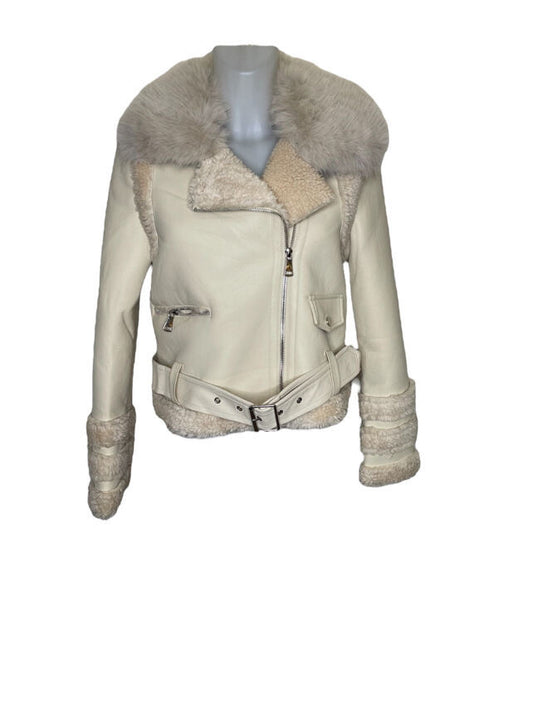 Imitation leather jacket with fur