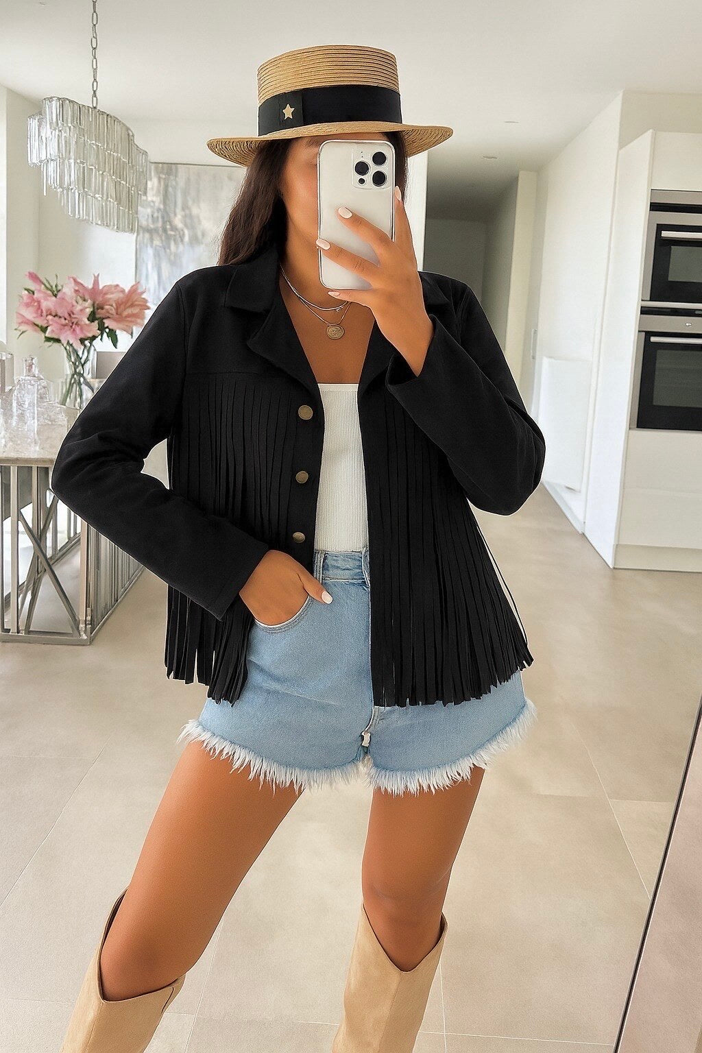 Suede suede jacket with fringes