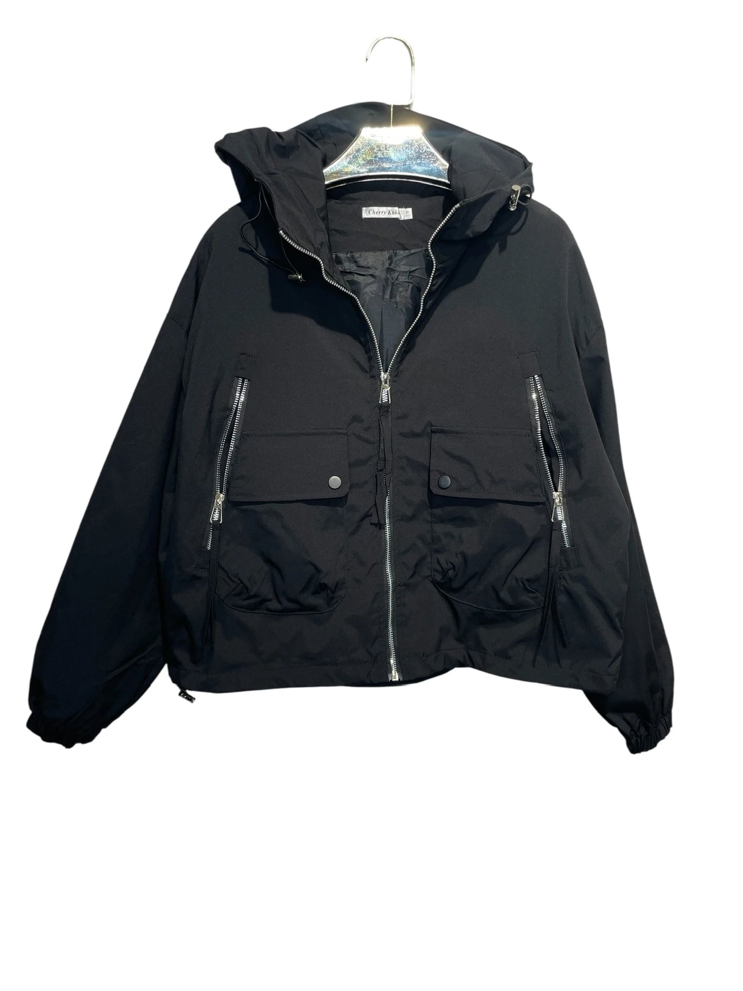 Hooded zip-up jacket with patch pockets and zip details – functional street style