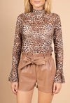Leopard print turtleneck long sleeve top
