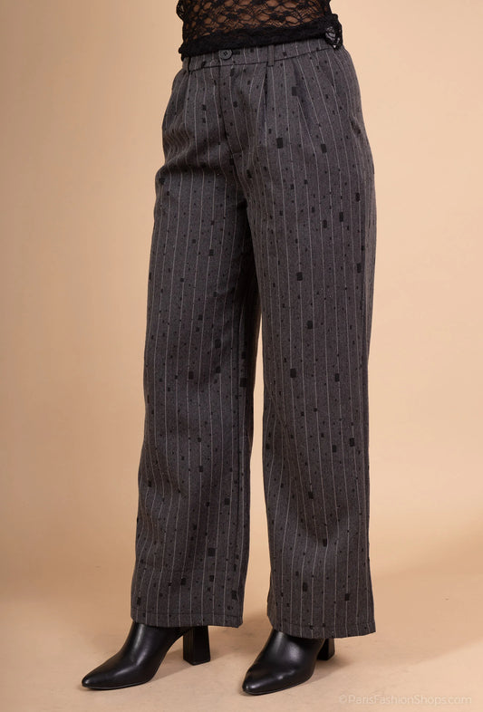 Wide pleated pants with stripes and polka dots