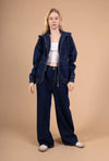 Hooded zip-up jacket + wide-leg denim pants set – casual streetwear look