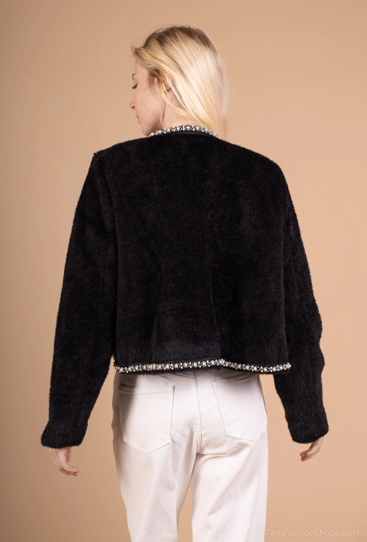 Structured cropped jacket with jewel buttons – refined couture spirit