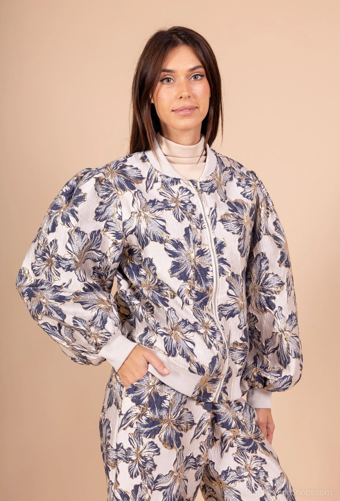 PALOMA – Zip-up jacquard jacket with puff sleeves