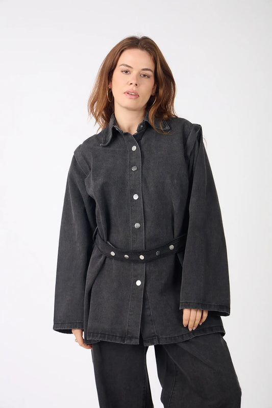 DENVER – Denim set with belted shirt and wide-leg pants