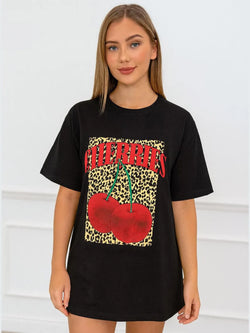 Ladies Leopard Cherry Oversized Tshirt