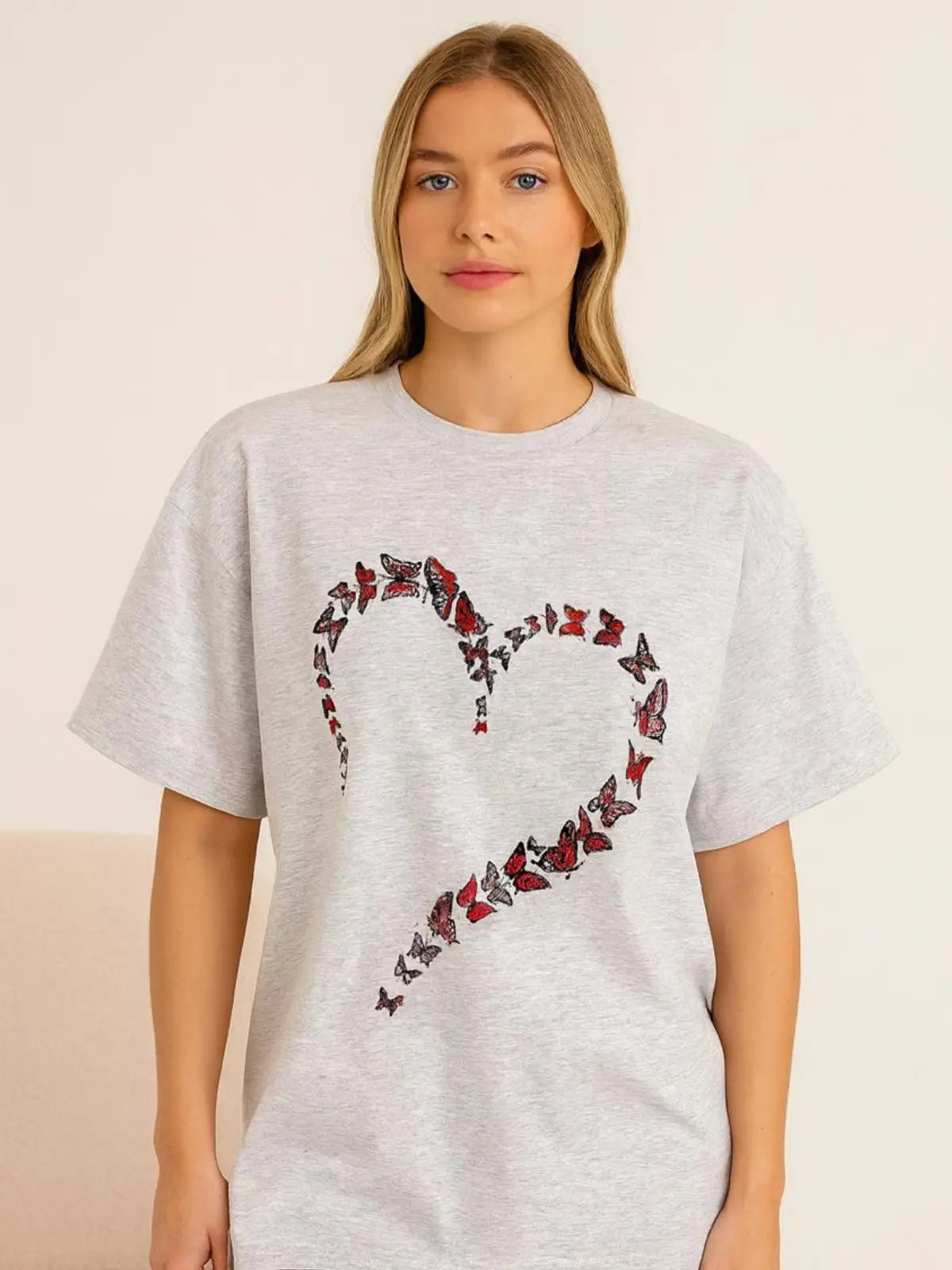 Ladies Butterfly Hearts Oversized Tshirt