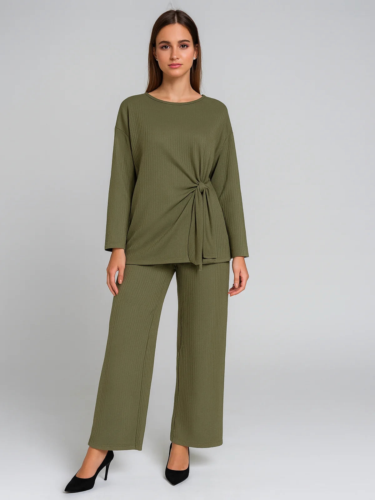 Ladies side tie top and trouser set