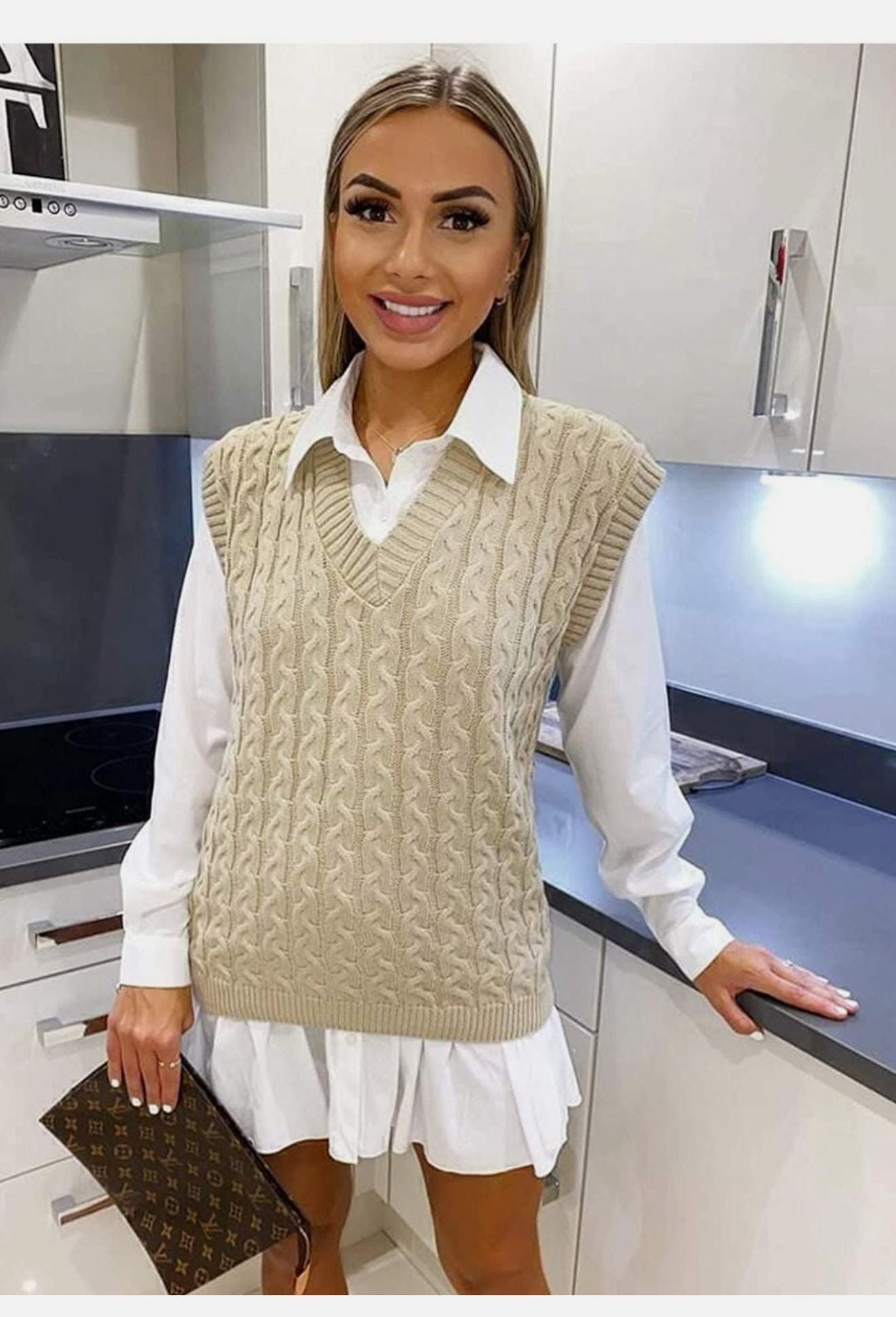 Knitted V neck tank Top