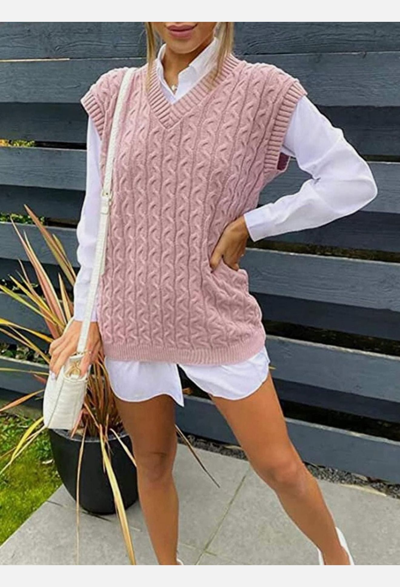 Knitted V neck tank Top