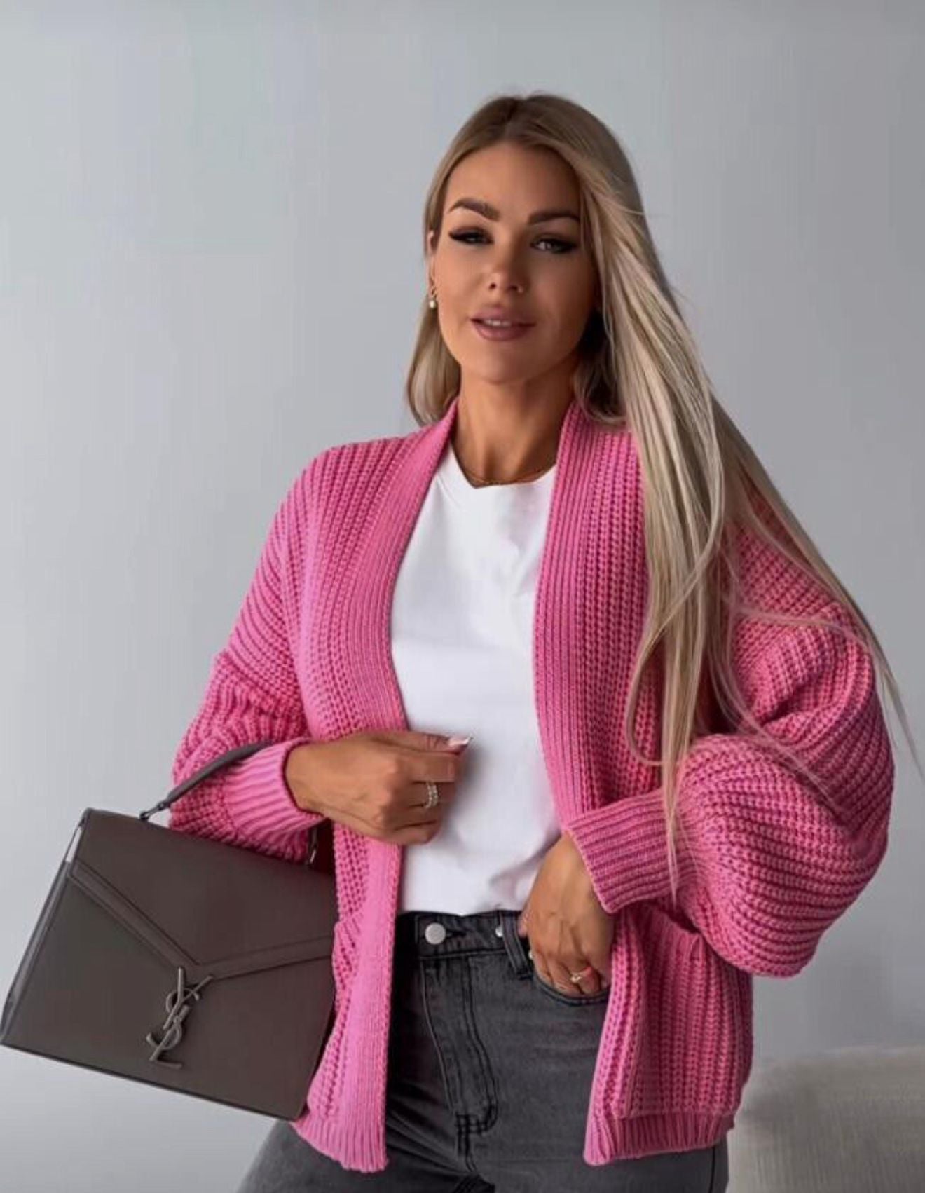 Ladies balloon sleeve short cardigan