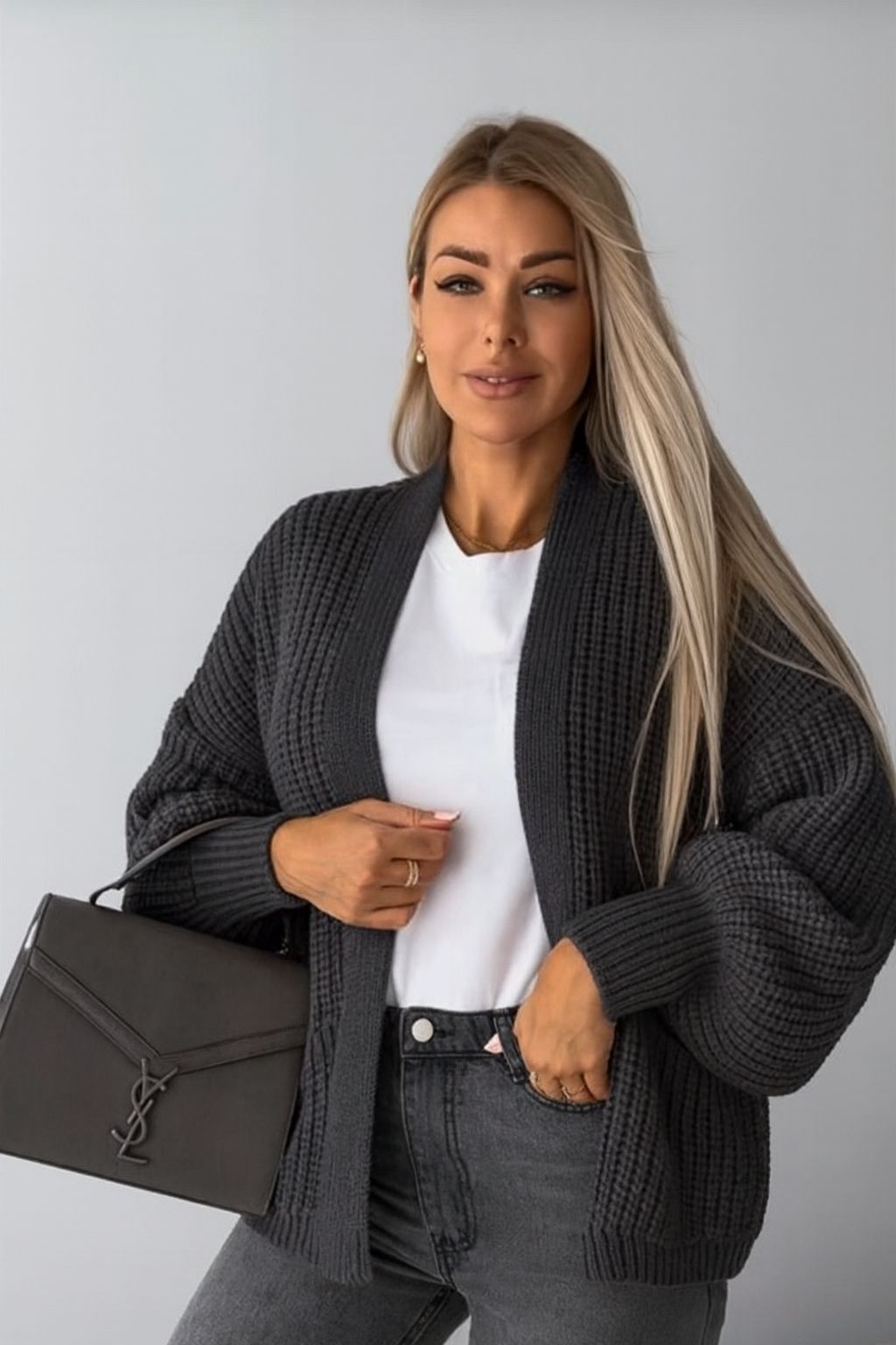 Ladies balloon sleeve short cardigan