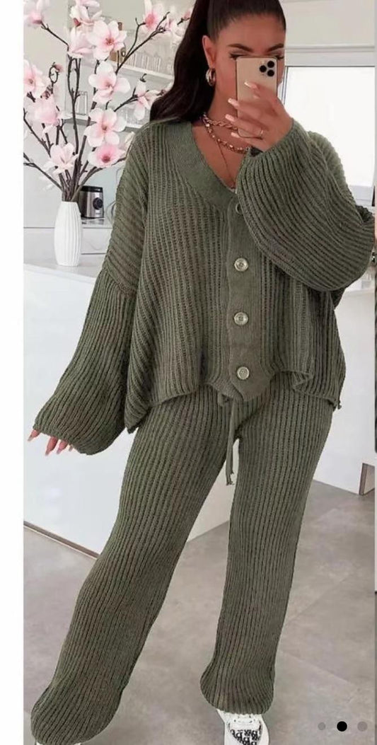 4 button cardigan and trousers set