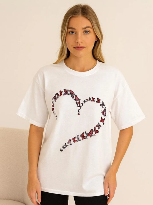 Ladies Butterfly Hearts Oversized Tshirt