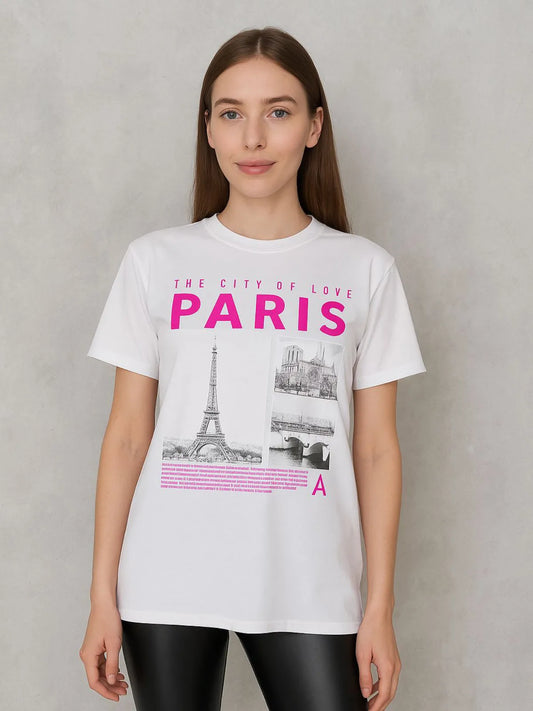 Ladies City Of Paris Love Oversized Tshirt