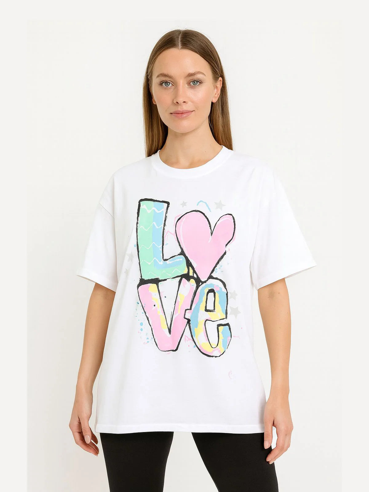 Ladies Multi Love Oversized Tshirt