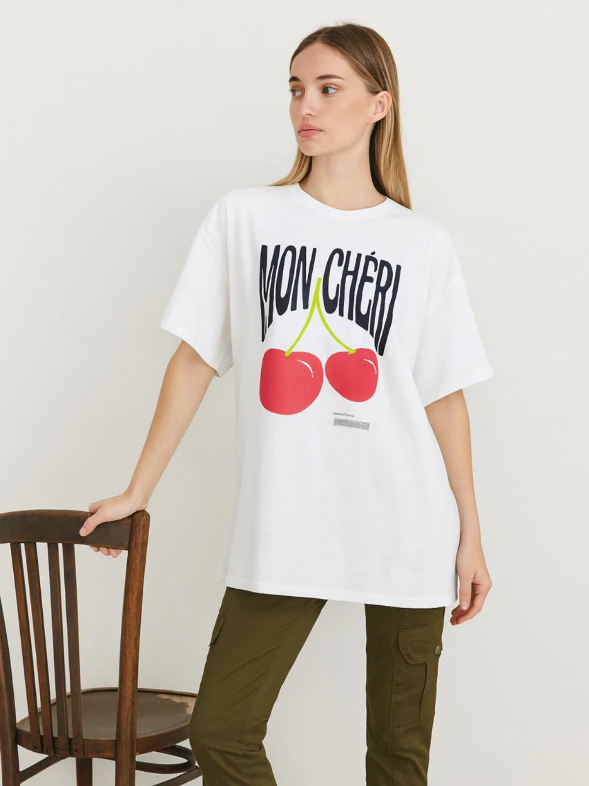 Ladies Moon Cherry Heart Oversized Tshirt