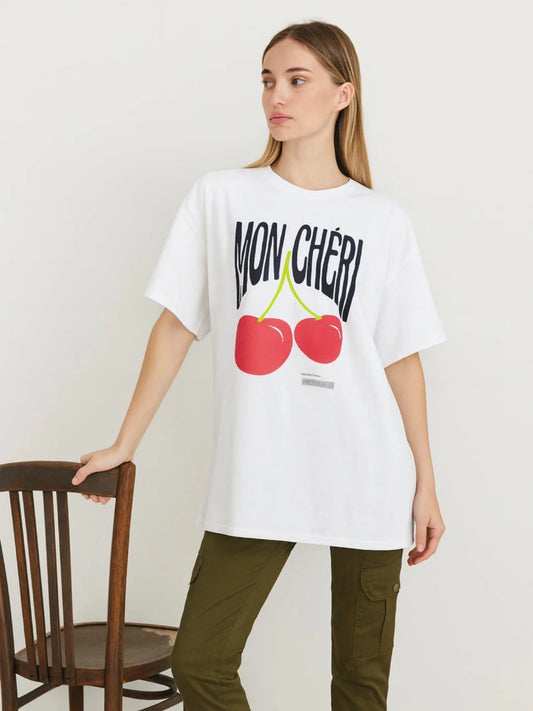 Ladies Moon Cherry Heart Oversized Tshirt