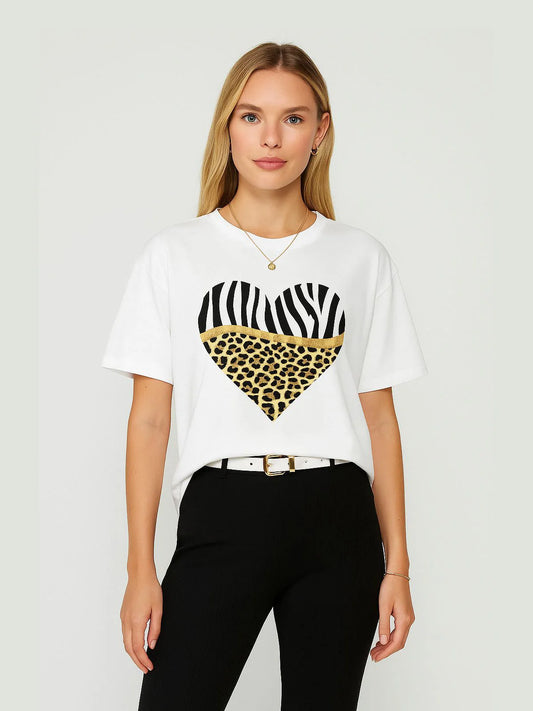 Ladies Tiger/Leopard Heart Oversized Tshirt
