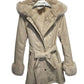ALYSSA – Long faux leather coat with faux fur-trimmed hood