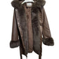 ALYSSA – Long faux leather coat with faux fur-trimmed hood