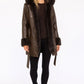 ALYSSA – Long faux leather coat with faux fur-trimmed hood