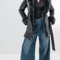 ALYSSA – Long faux leather coat with faux fur-trimmed hood