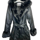 ALYSSA – Long faux leather coat with faux fur-trimmed hood