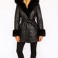 ALYSSA – Long faux leather coat with faux fur-trimmed hood