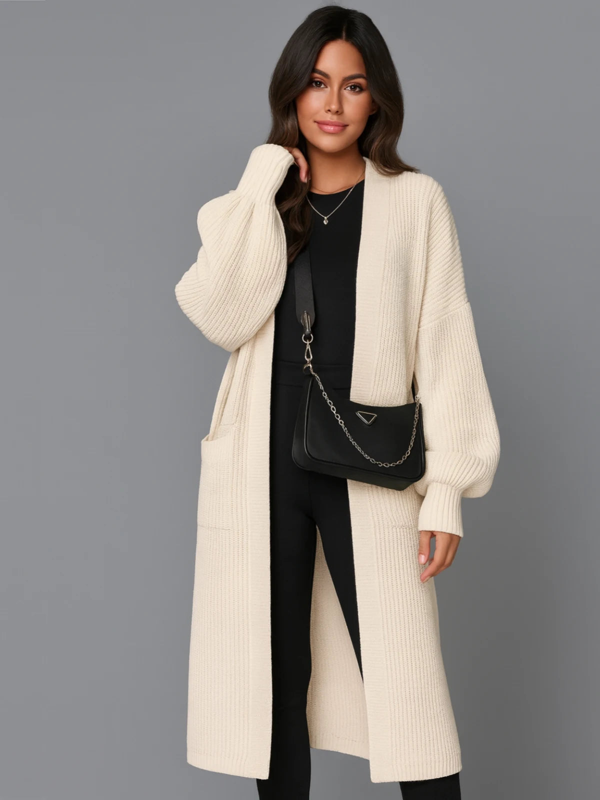 Long balloon sleeve cardigan