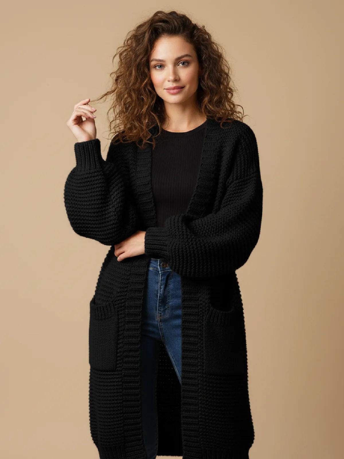 Long balloon sleeve cardigan