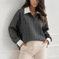 Checked blouse with shirt collar and contrasting cuffs