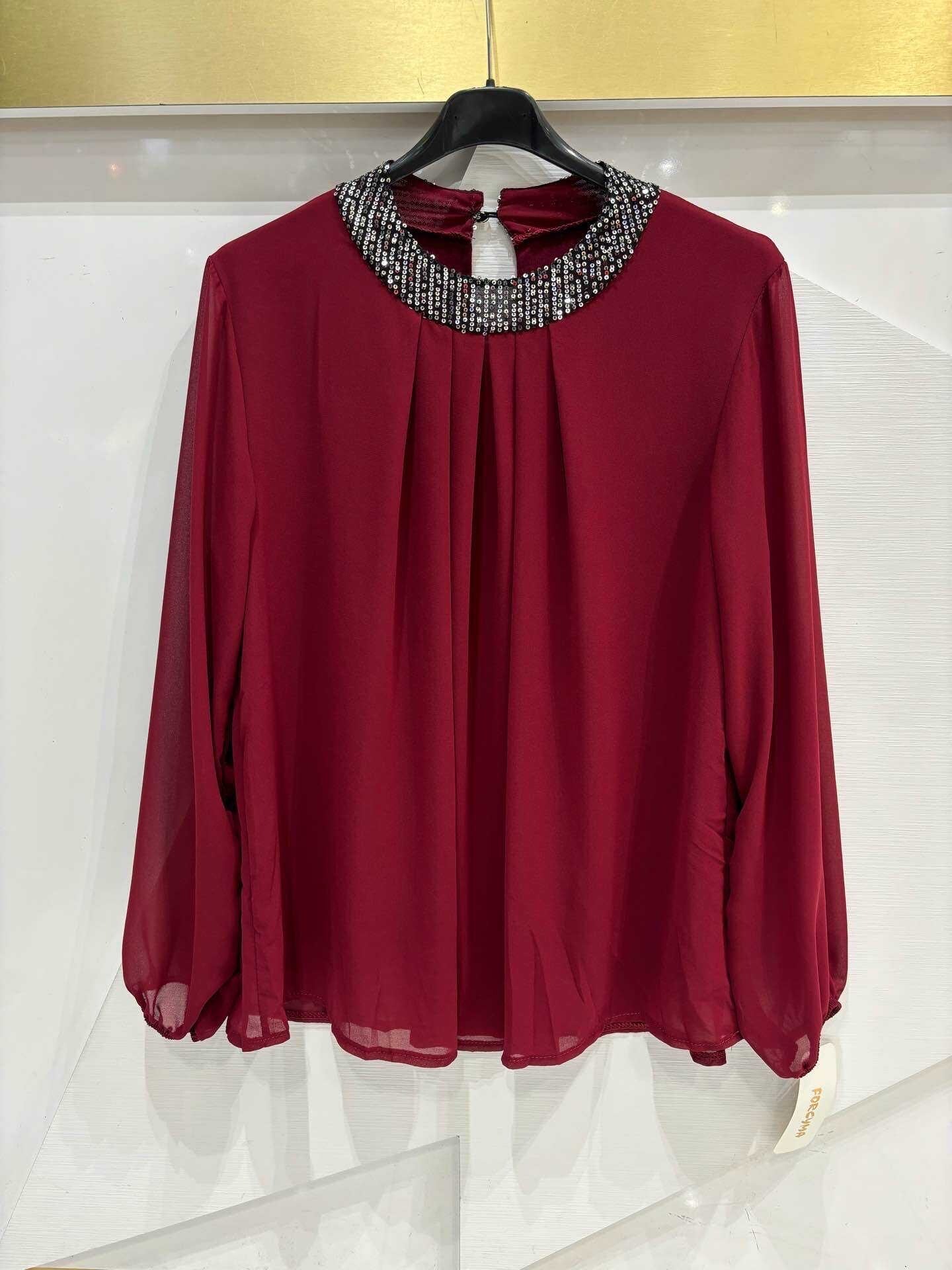 Long-sleeved sequin collar blouse